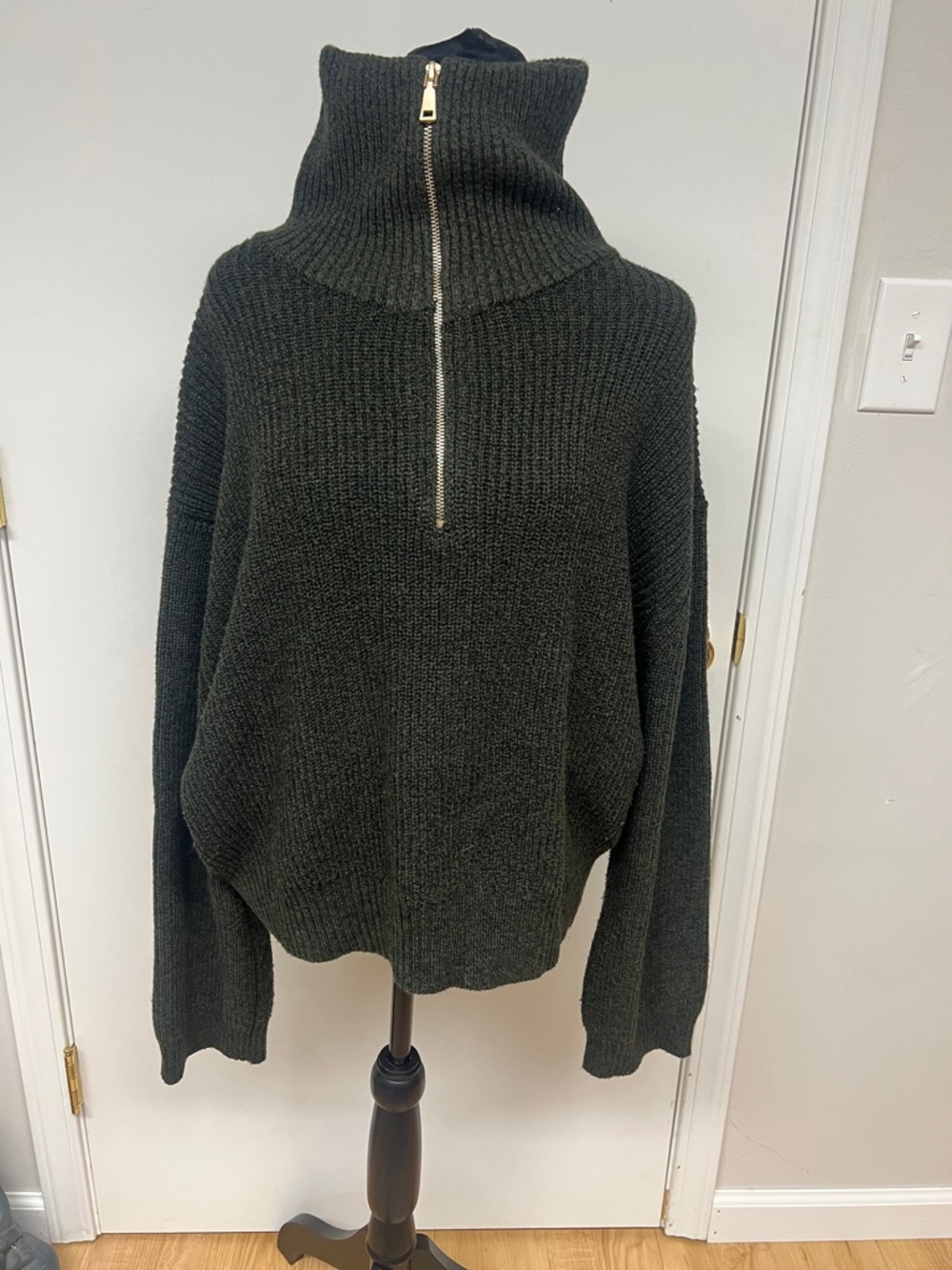 Olive Green Zip Turtleneck Sweater